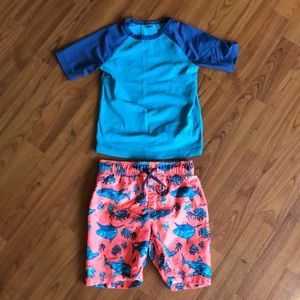 Old Navy Swim Trunks and Rash Guard 3T